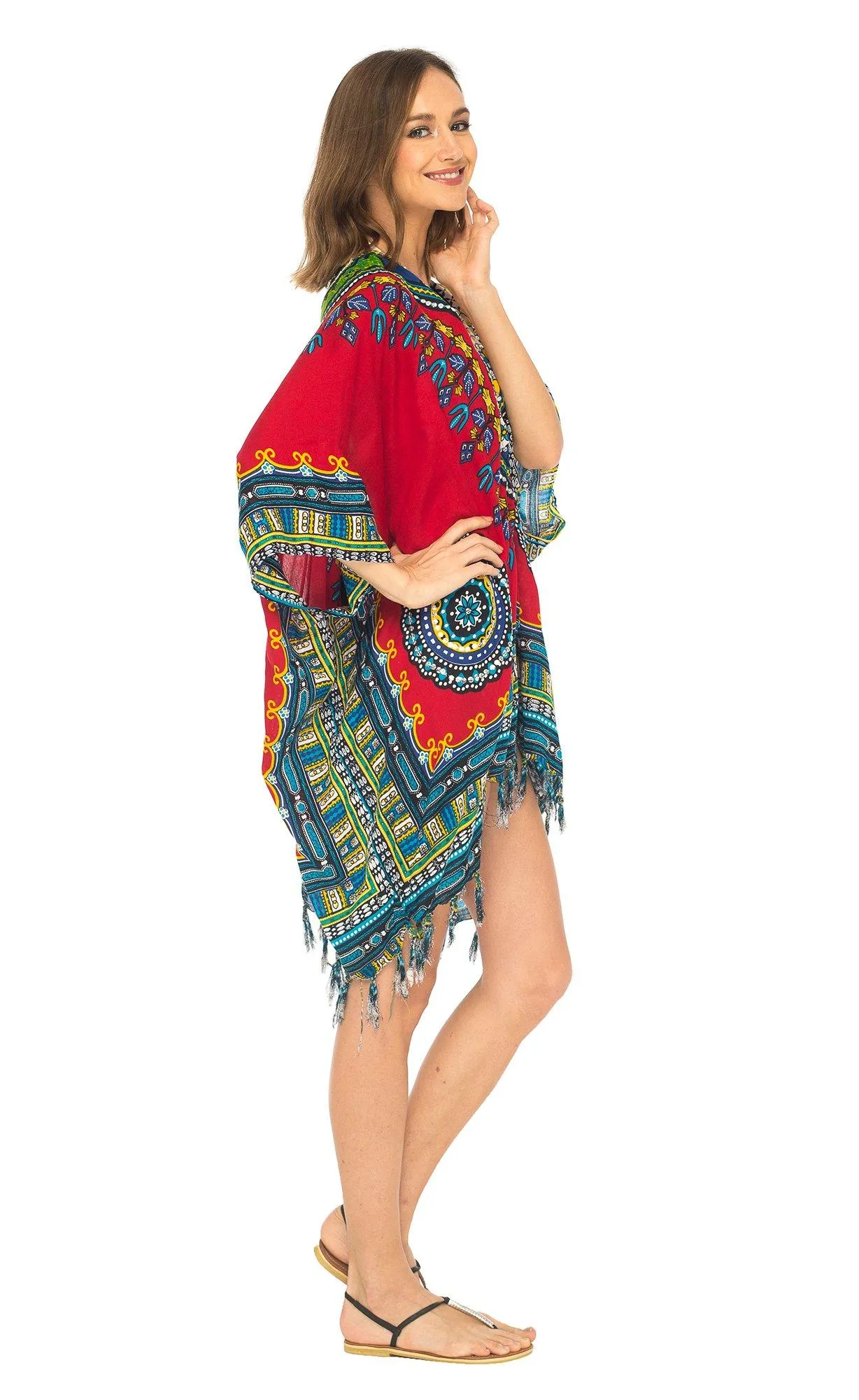 SHU-SHI Women's Dashiki Sequined Beach Cover-Up | Open Front Kimono Cardigan for Bikinis