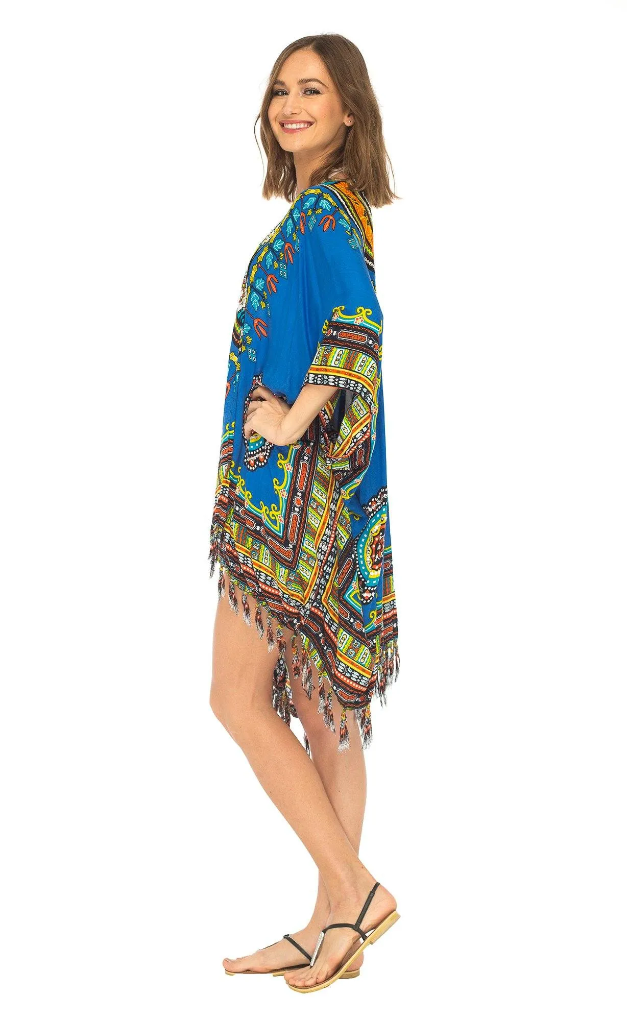 SHU-SHI Women's Dashiki Sequined Beach Cover-Up | Open Front Kimono Cardigan for Bikinis