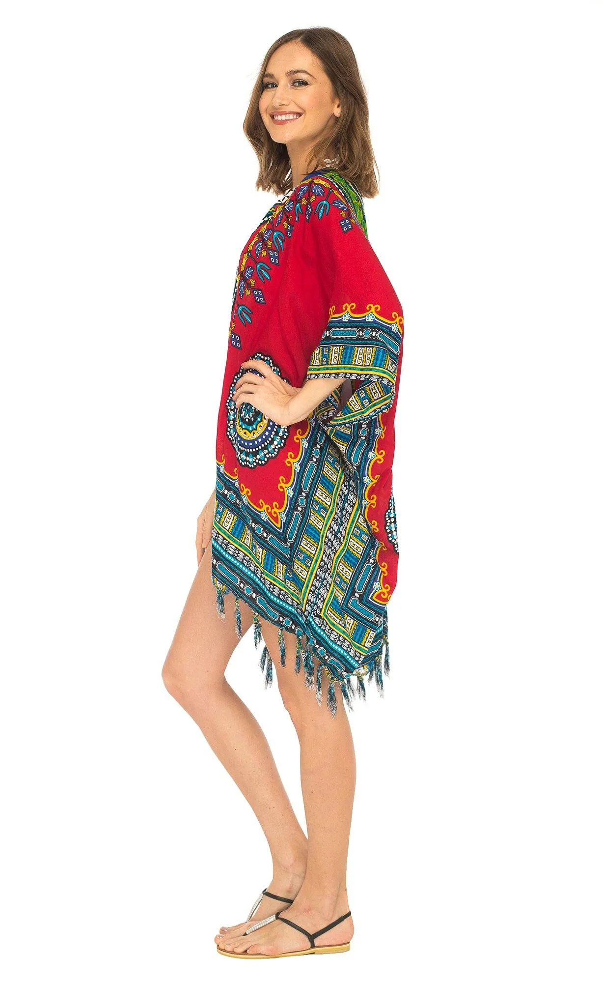 SHU-SHI Women's Dashiki Sequined Beach Cover-Up | Open Front Kimono Cardigan for Bikinis