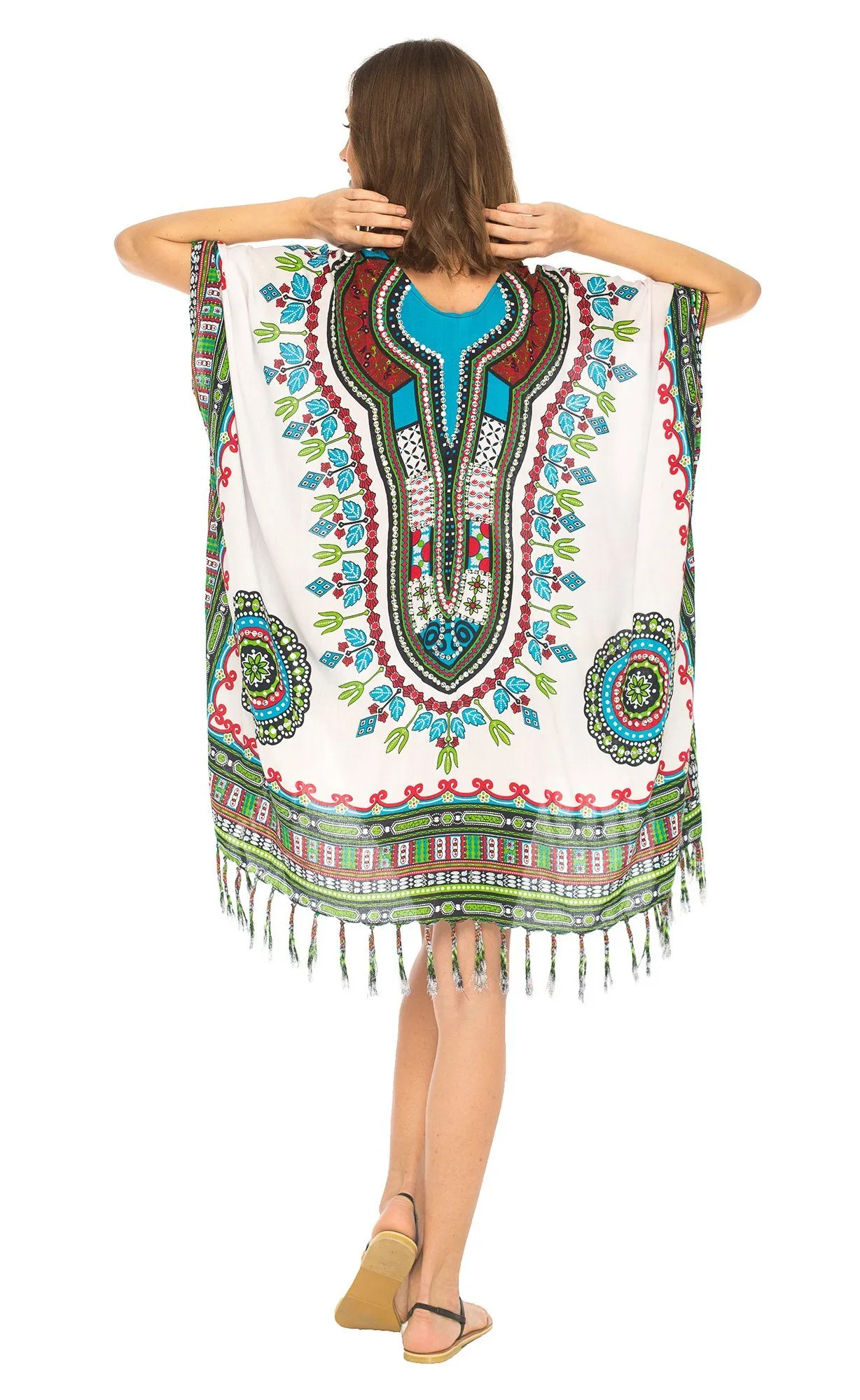 SHU-SHI Women's Dashiki Sequined Beach Cover-Up | Open Front Kimono Cardigan for Bikinis