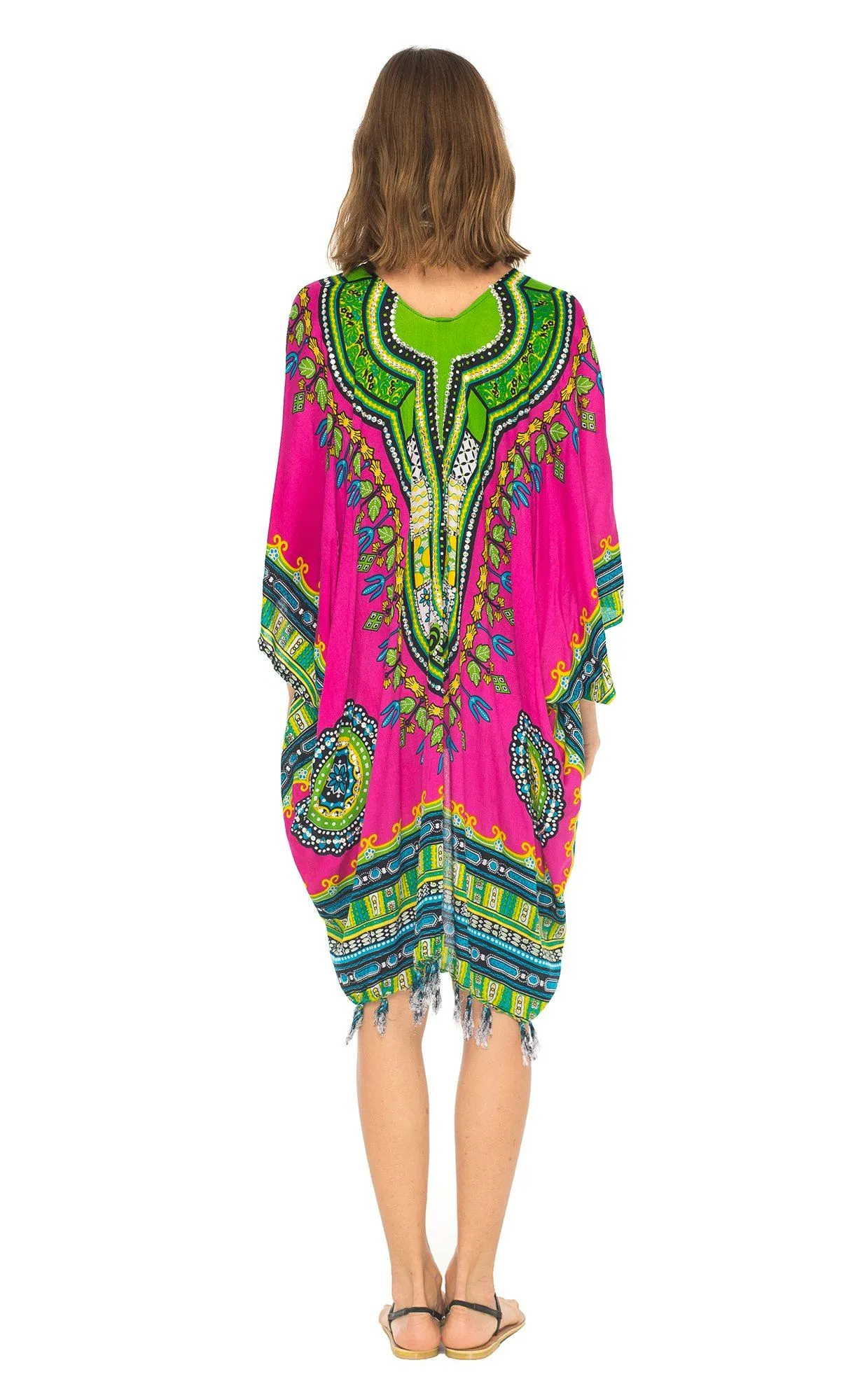 SHU-SHI Women's Dashiki Sequined Beach Cover-Up | Open Front Kimono Cardigan for Bikinis