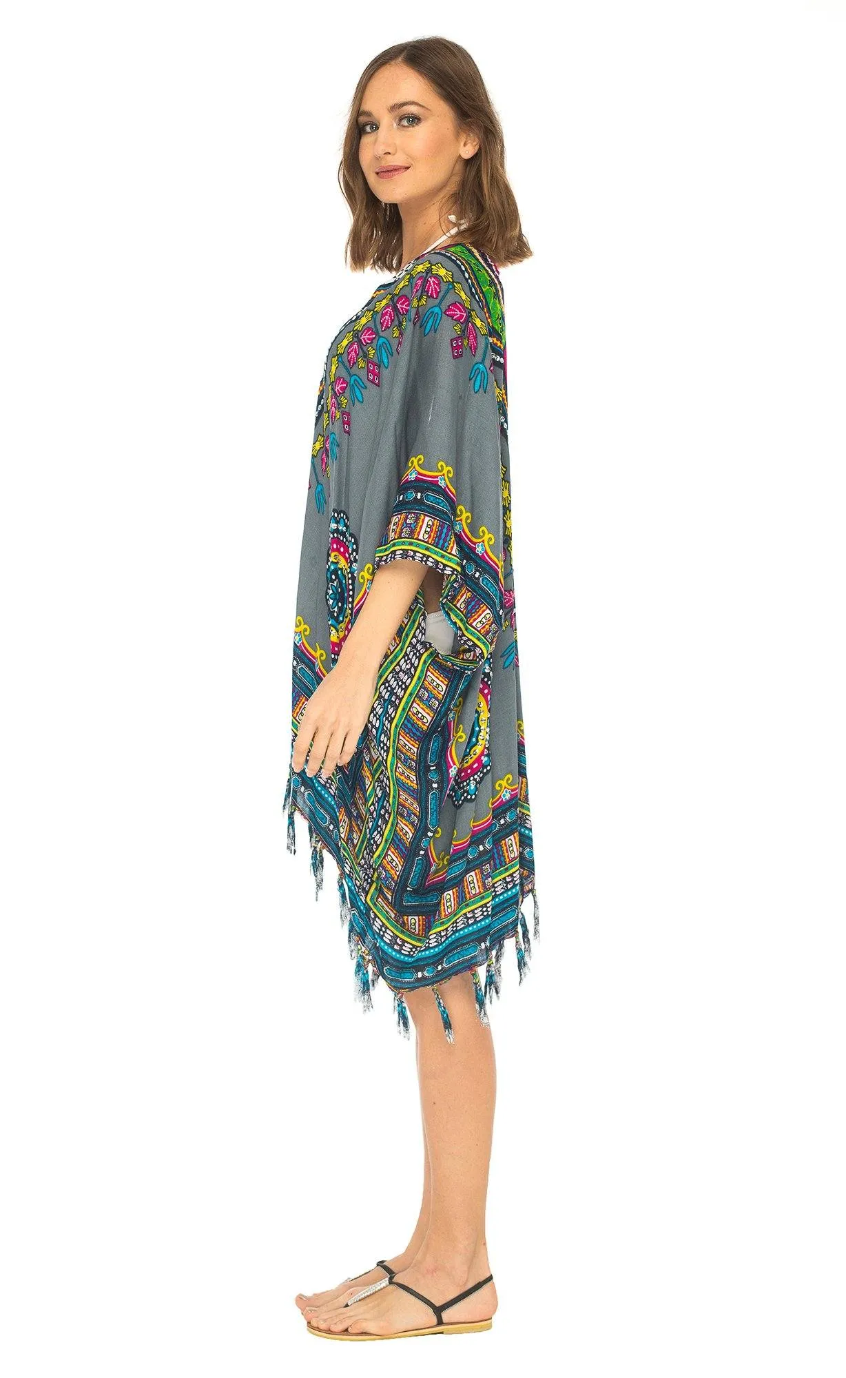 SHU-SHI Women's Dashiki Sequined Beach Cover-Up | Open Front Kimono Cardigan for Bikinis