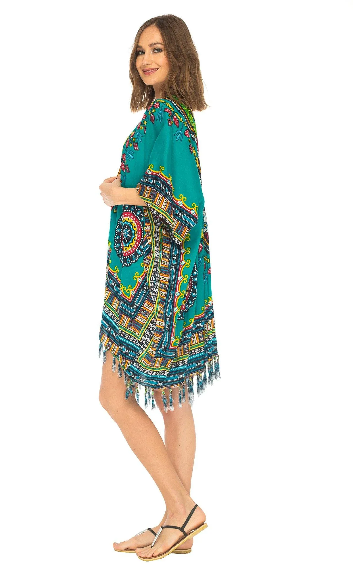 SHU-SHI Women's Dashiki Sequined Beach Cover-Up | Open Front Kimono Cardigan for Bikinis