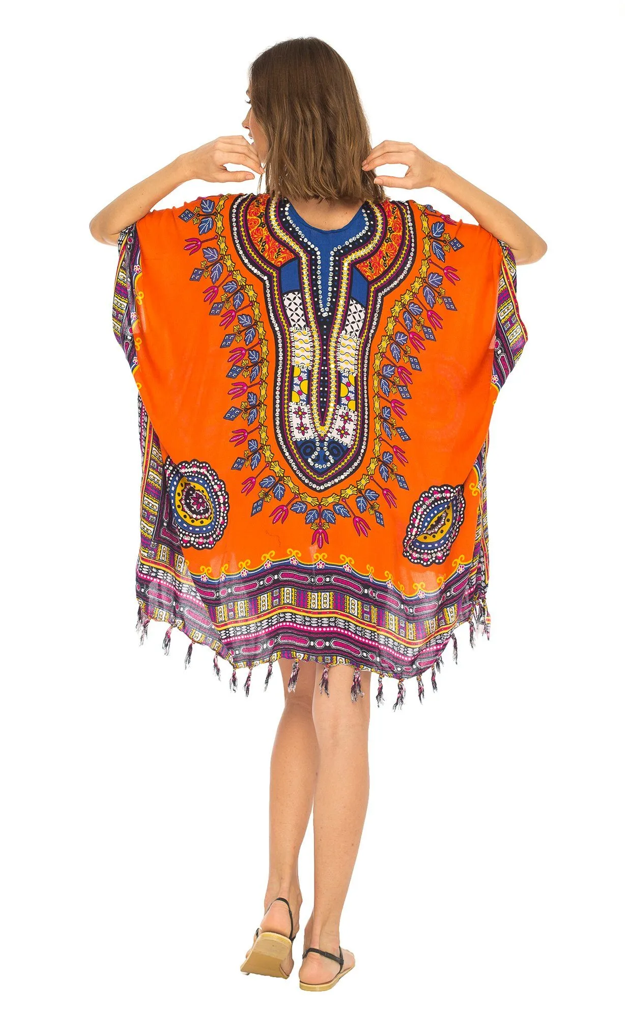 SHU-SHI Women's Dashiki Sequined Beach Cover-Up | Open Front Kimono Cardigan for Bikinis