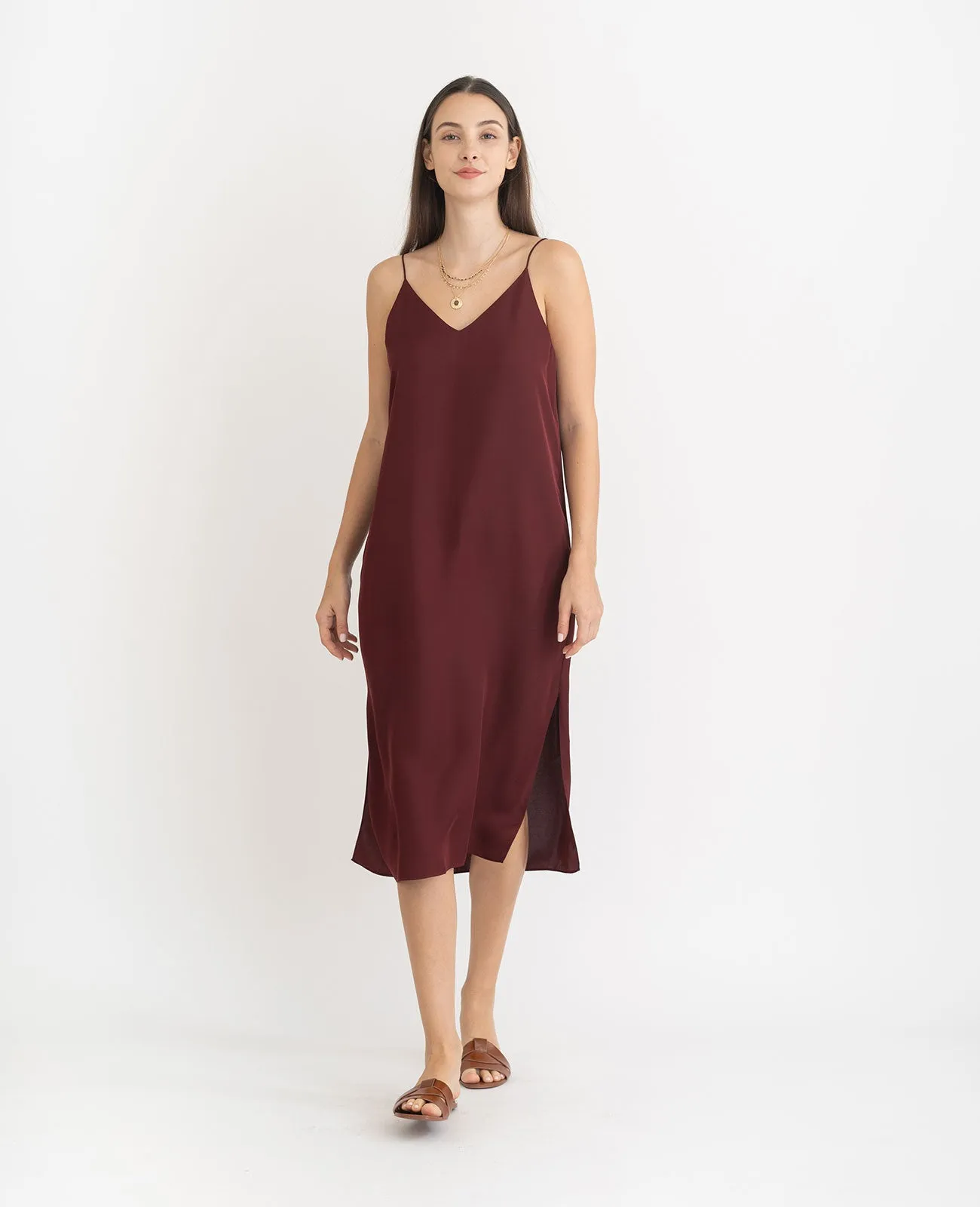 Silk V Neck Slip Dress