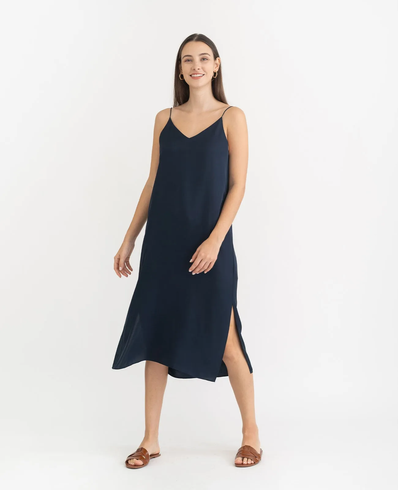 Silk V Neck Slip Dress