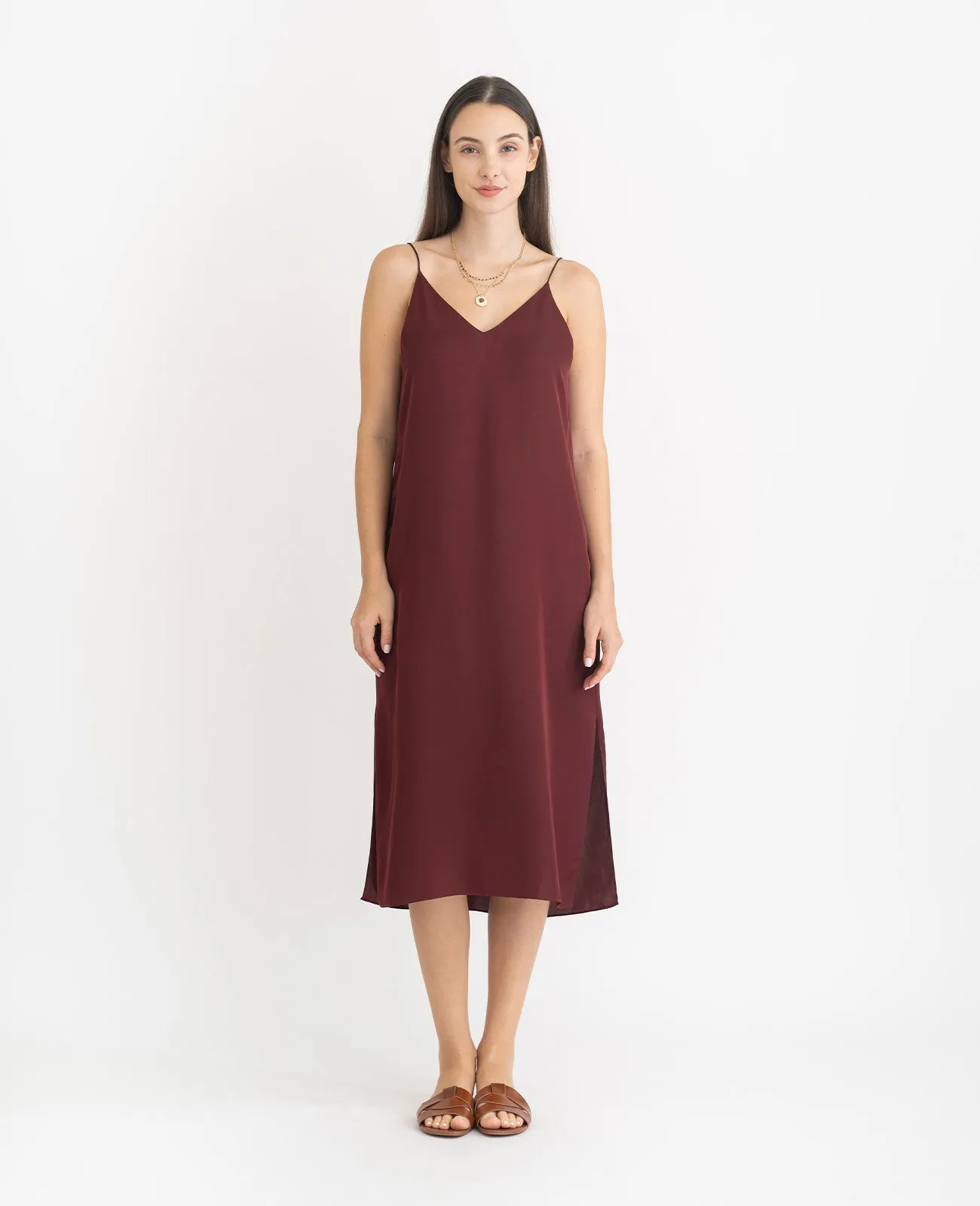 Silk V Neck Slip Dress