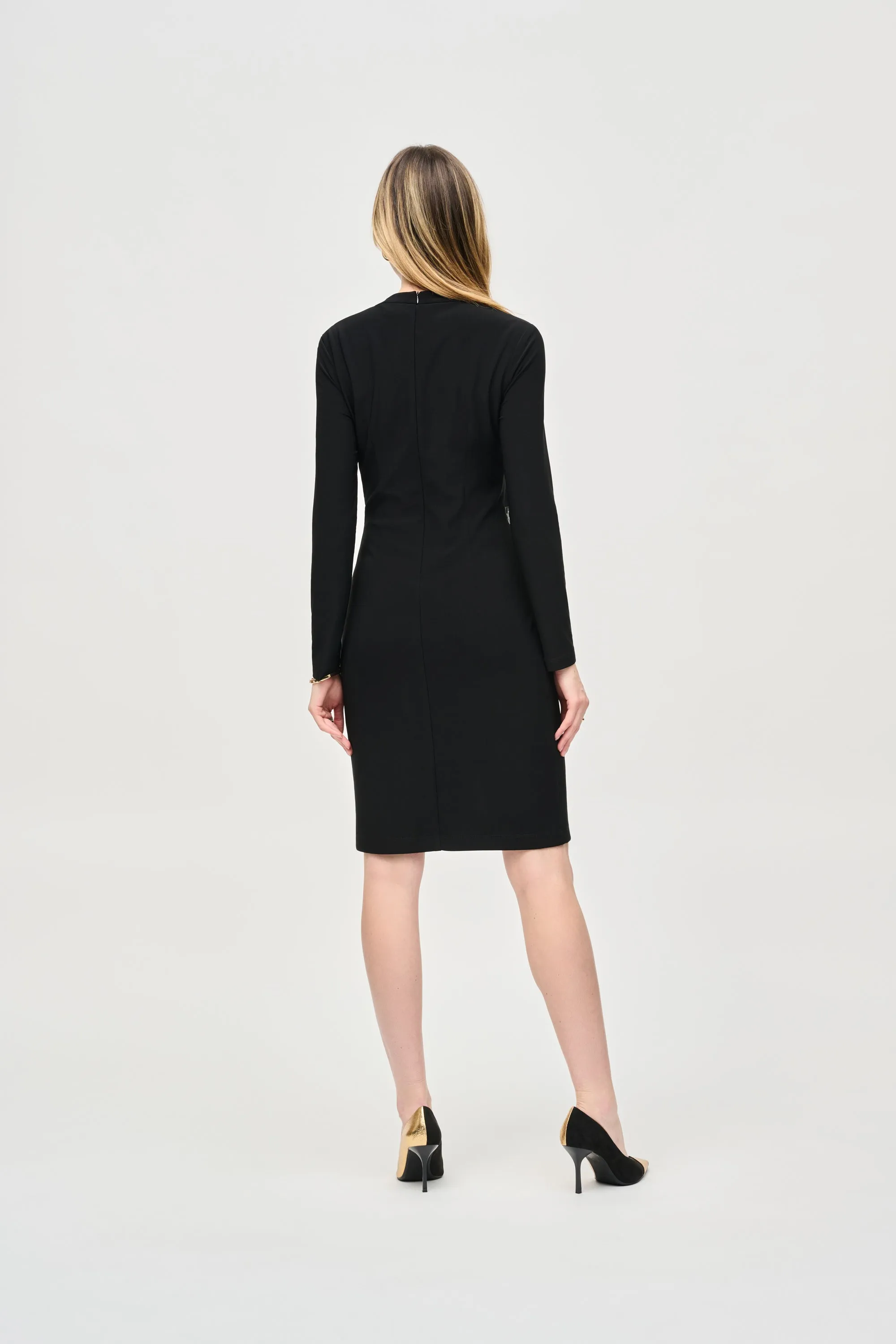 Silky Knit and Leatherette Sheath Dress