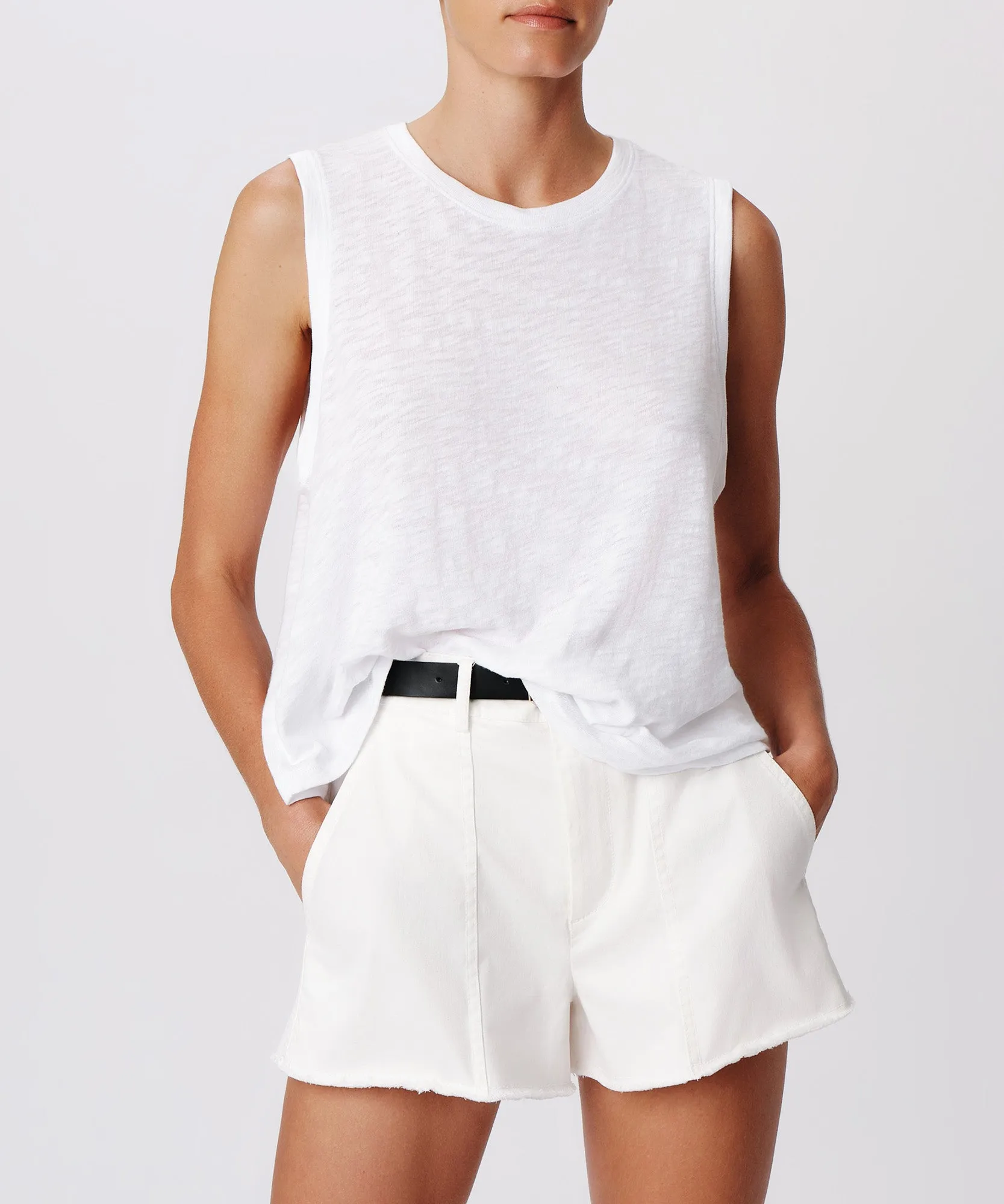 Slub Jersey Crew Neck Tank - White