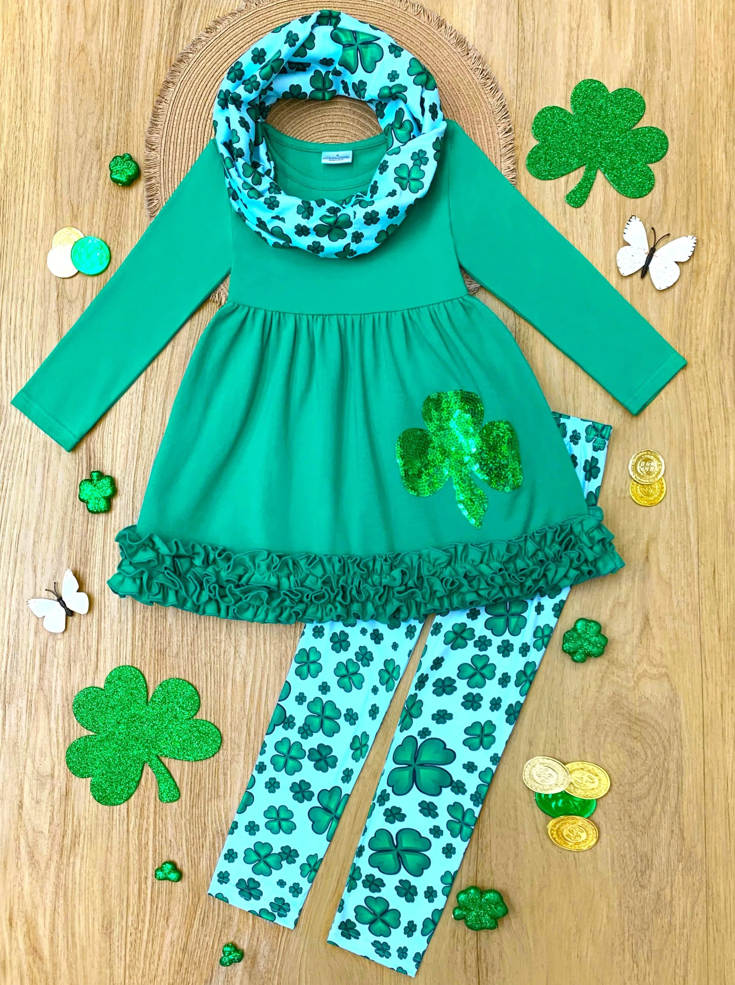 St. Paddy's Lucky Ruffle Tunic 3 Piece Set