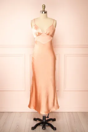 Stevie Pink | Open-Back Satin Midi Dress