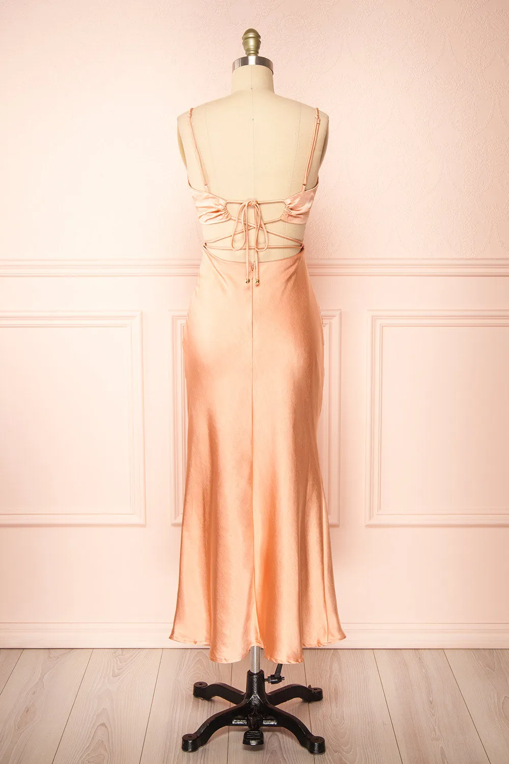 Stevie Pink | Open-Back Satin Midi Dress