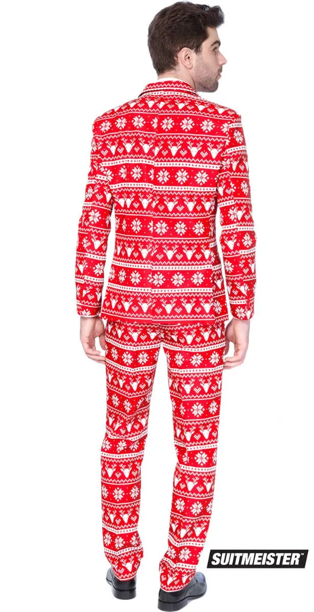 Suitmeister Red Nordic Christmas Print Mens Novelty Suit