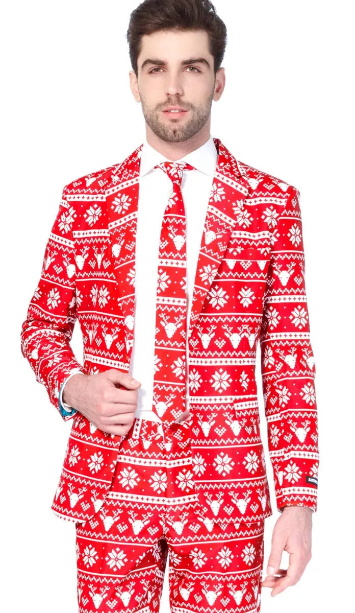 Suitmeister Red Nordic Christmas Print Mens Novelty Suit