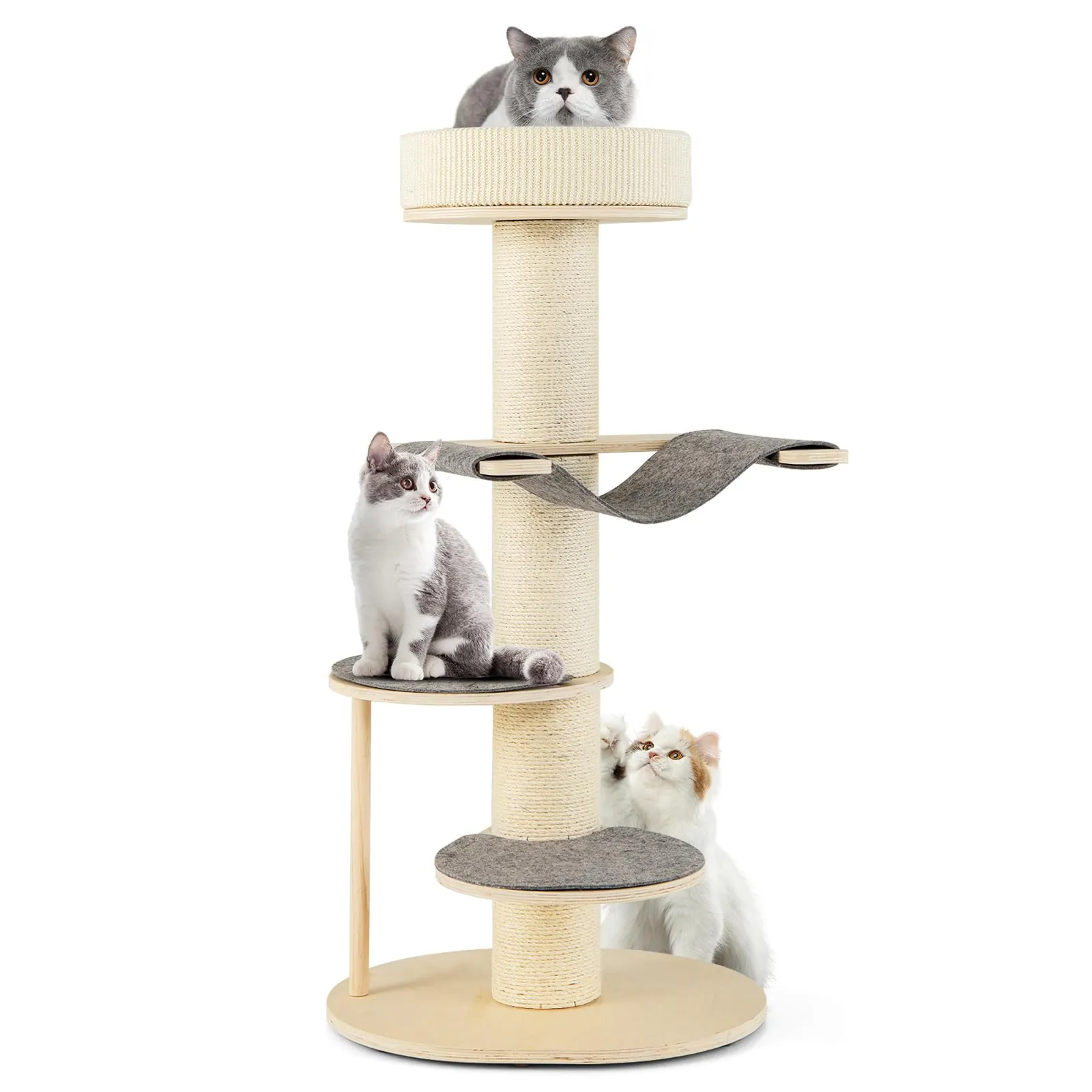 Tangkula Wood Cat Tree, 47 Inch Multi-Layer Cat Tower with 5.7” Thicker Sisal Covered Scratching Posts & Carpet