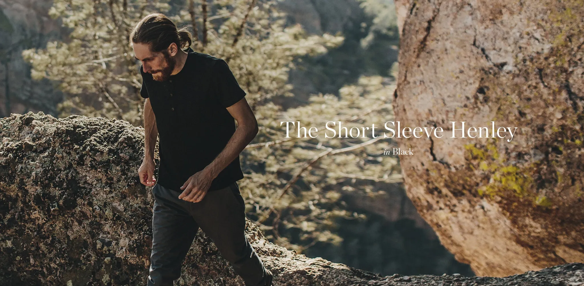 The Short Sleeve Henley in Black Merino