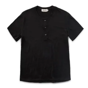 The Short Sleeve Henley in Black Merino