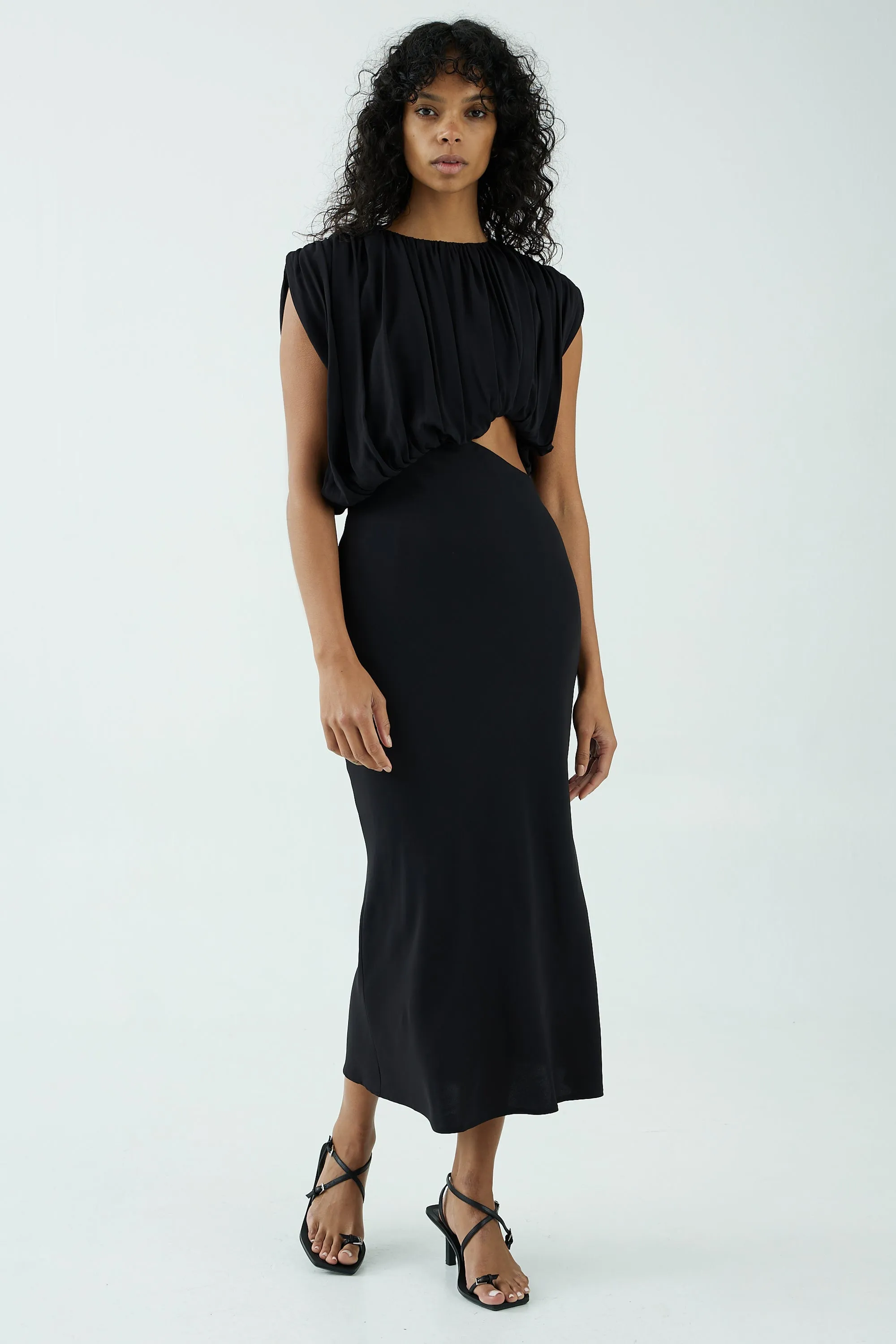 Third Form Overflow Drape Midi Dress - Black