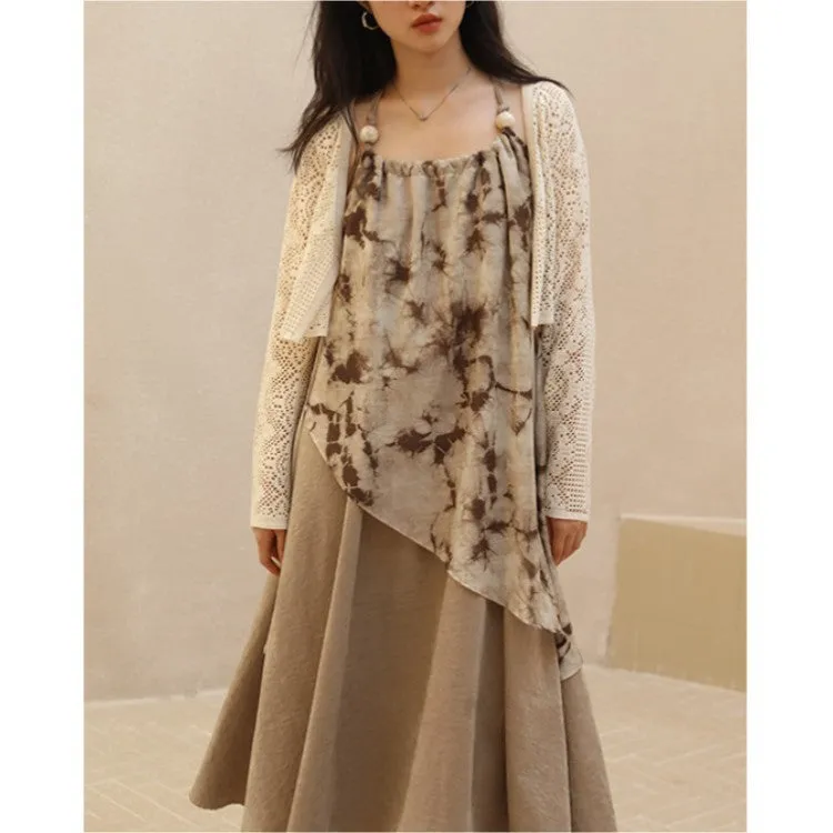 Tie dye slip dress atmospheric literary dress spring and summer French vintage art long dress