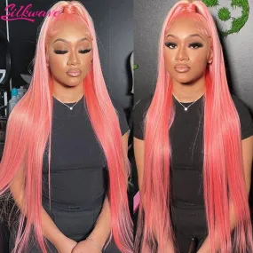 Trendy 13x6 Pink Brazilian Hair  Bone Straight Lace Frontal Wig