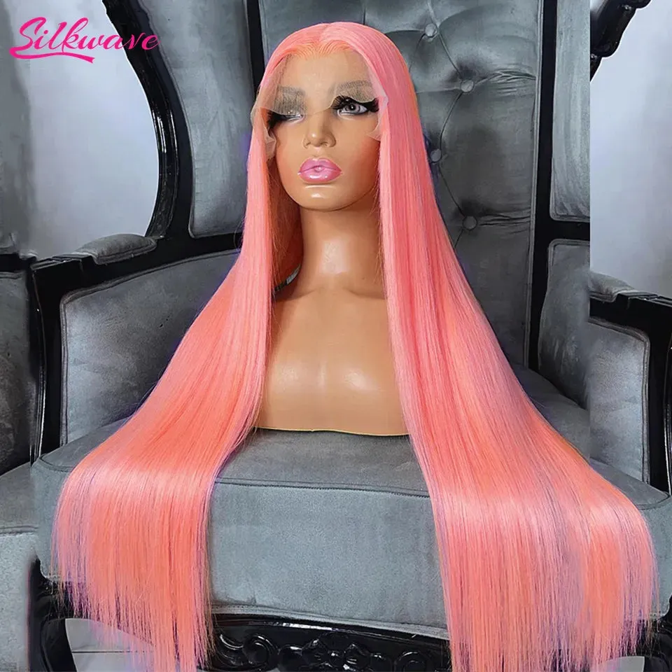 Trendy 13x6 Pink Brazilian Hair  Bone Straight Lace Frontal Wig