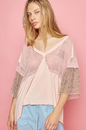 V-Neck Crochet Patch Knit Top