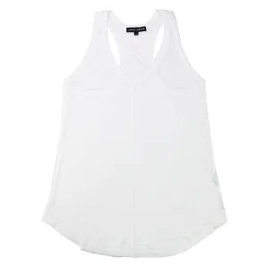 V Neck Racer Tank - White