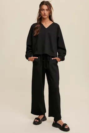 V-neck Sweatshirt and Pants Set