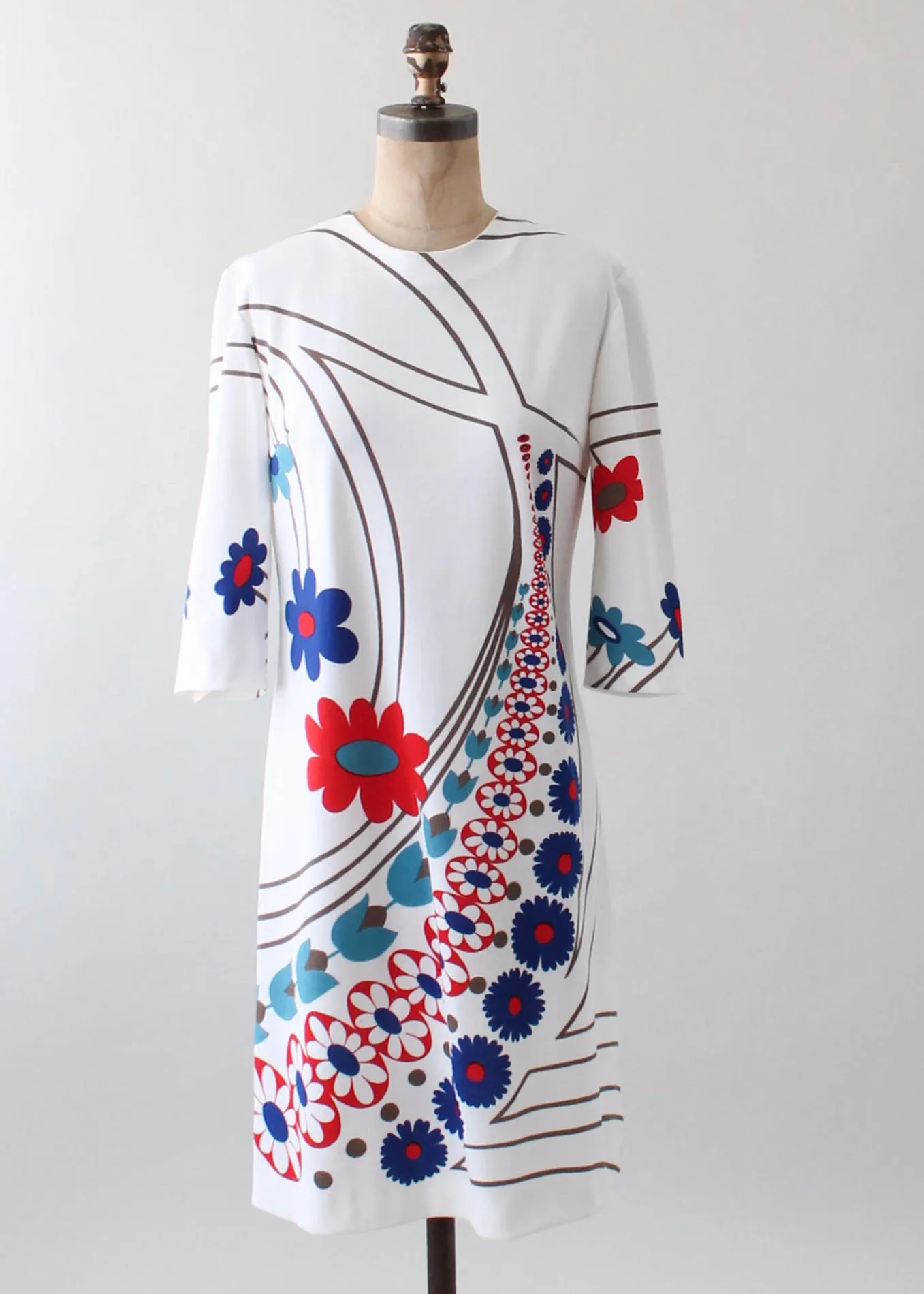 Vintage 1960s Italian MOD Print Poly Day Dress