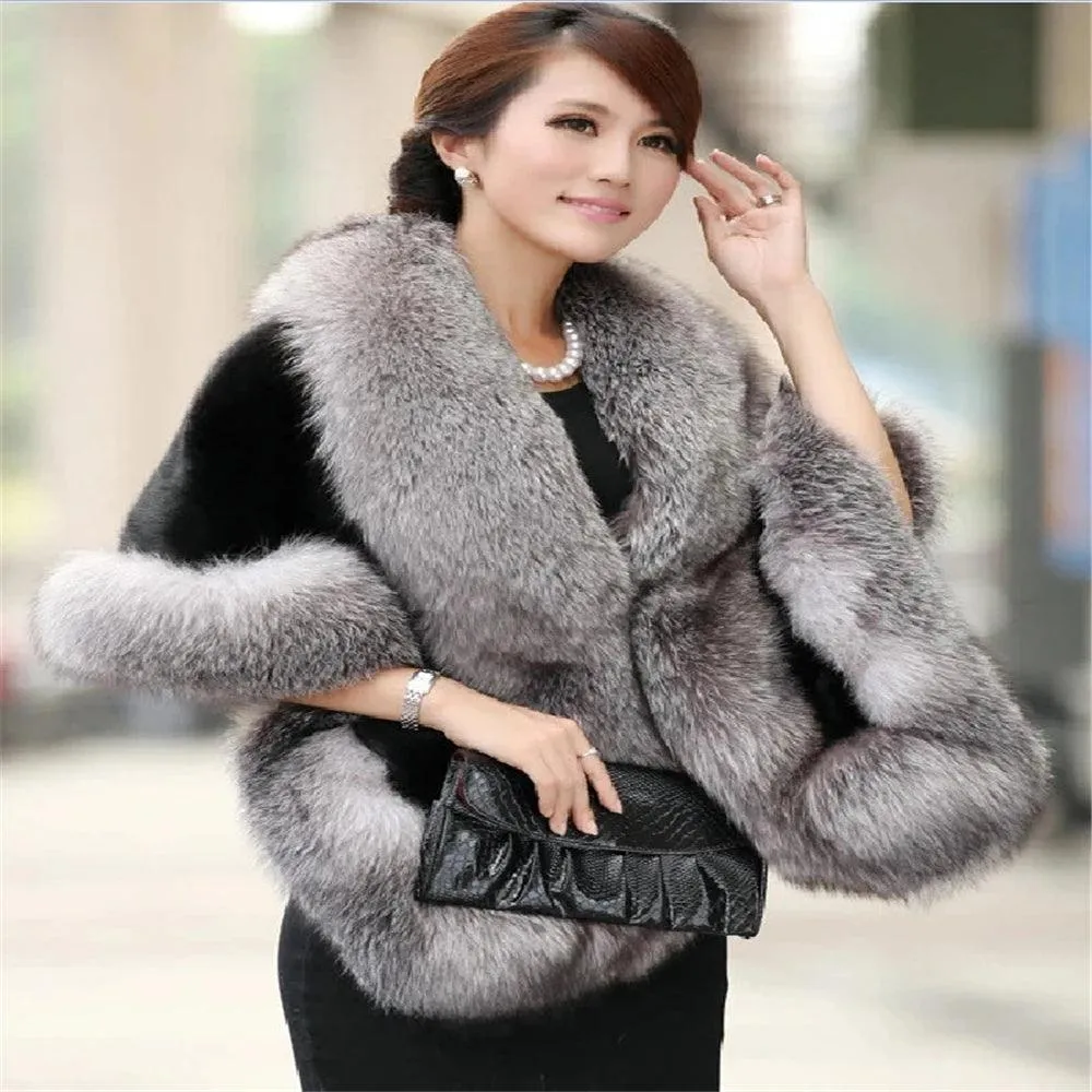 Wenkouban-Winter outfits Christmas Black Friday Elegant Faux Fur Cocktail Wrap Coat