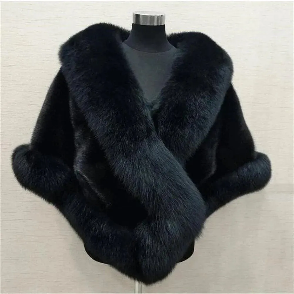 Wenkouban-Winter outfits Christmas Black Friday Elegant Faux Fur Cocktail Wrap Coat