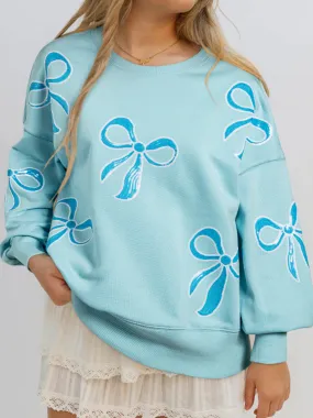 Womens Beau Blue Sequined Bowknot Drop Shoulder Oversized Sweatshirt