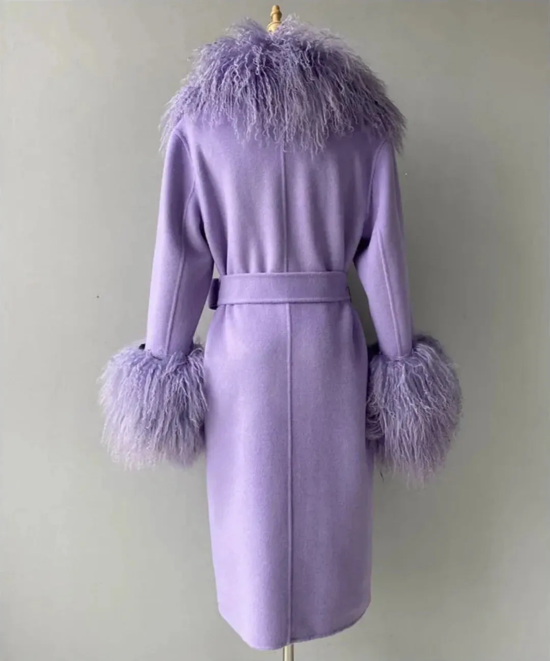 Women's Luxe Cashmere Wool and Sheep Fur Coat