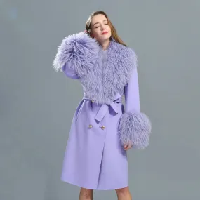 Women's Luxe Cashmere Wool and Sheep Fur Coat