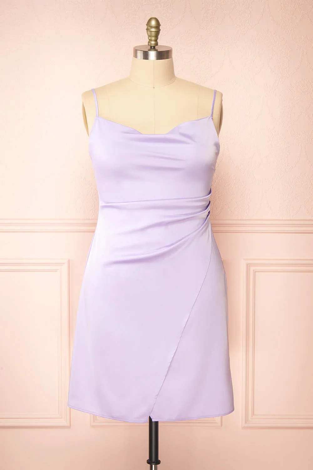 Zaina Lilac | Cowl Neck Satin Slip Dress