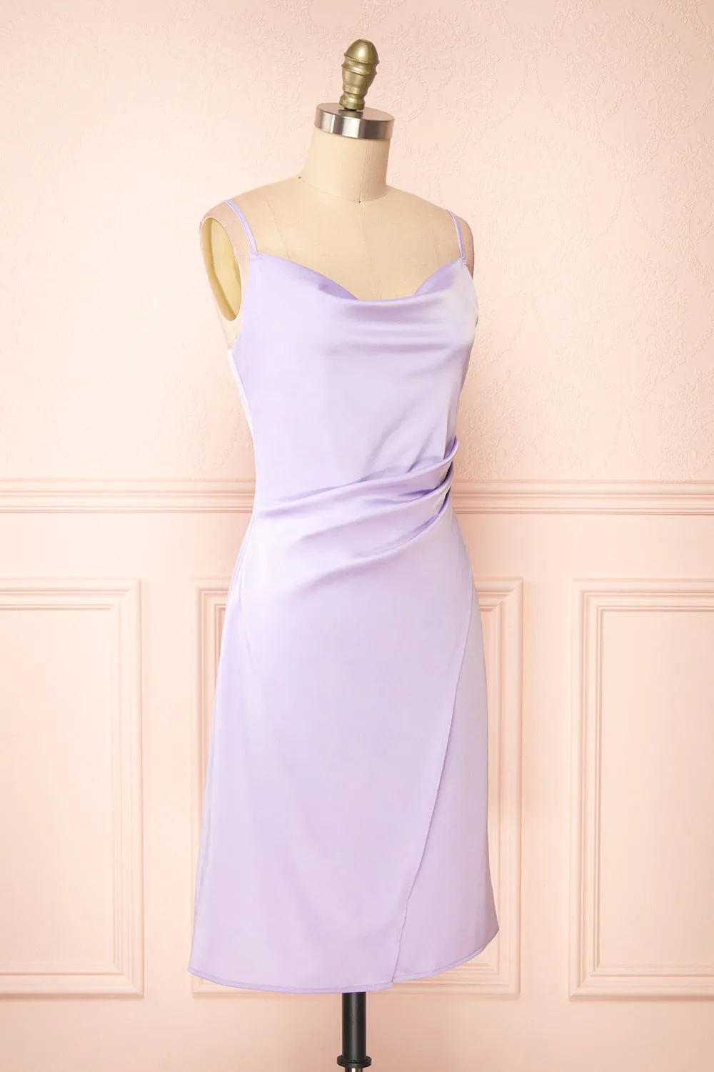 Zaina Lilac | Cowl Neck Satin Slip Dress