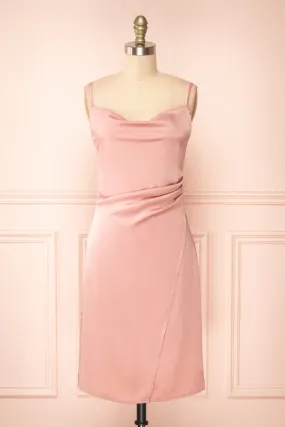 Zaina Pink | Cowl Neck Satin Slip Dress