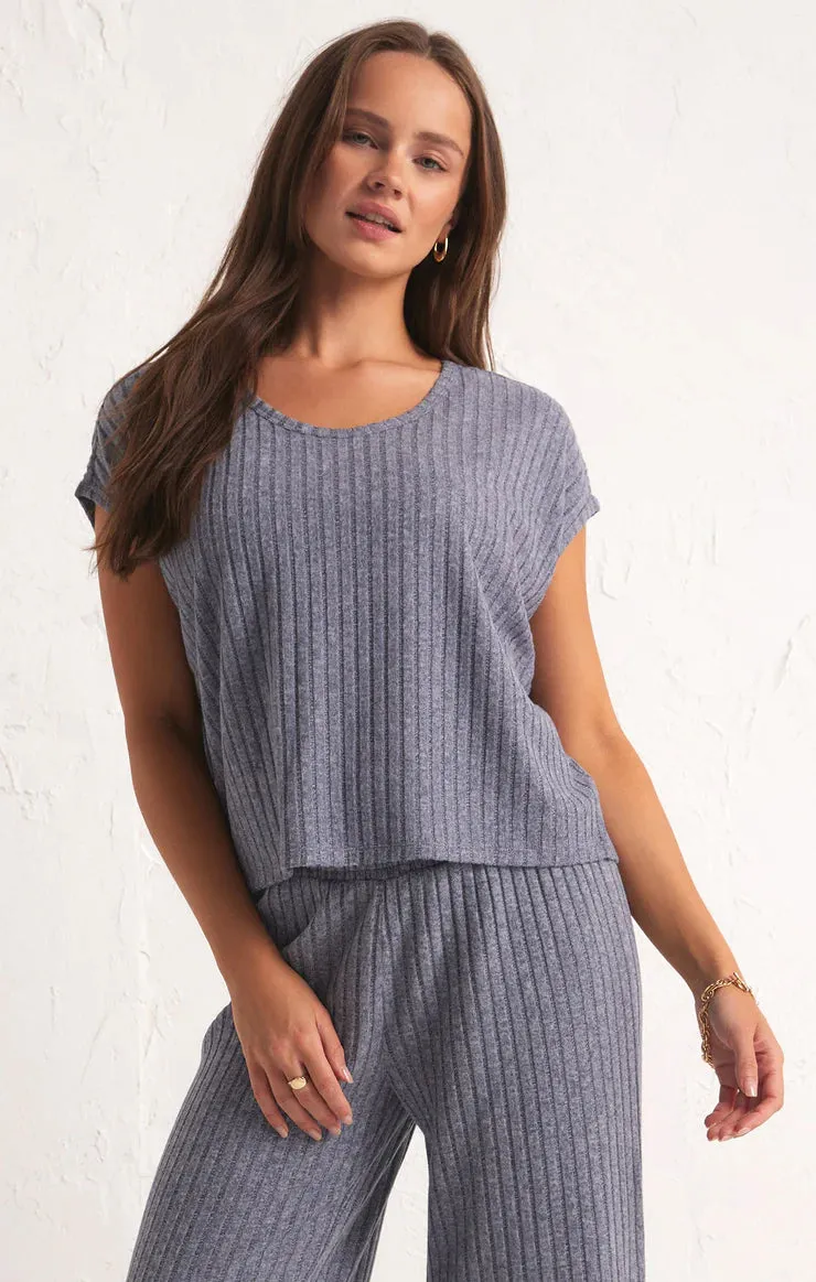 ZSU Shoreline Ribbed Top in Navy