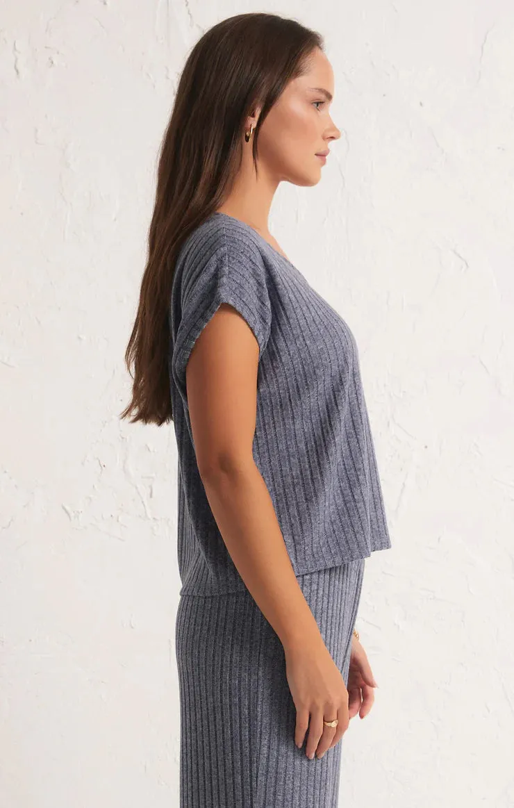 ZSU Shoreline Ribbed Top in Navy